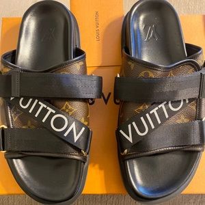 Louis Vuitton, Shoes, Men Slides Louis Vuitton Honolulu Mule Faux Fursize  Barely Worn No Box